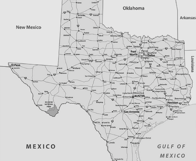 Map overview of the state of Texas.